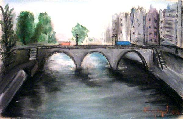 Town bridge, pastel