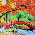 Red bridge, oil pastel