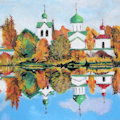 Russian monastery, oil pastel